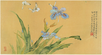 《花鸟册页 》 居巢 1859年（已未年） 纸本设色 25.9cm×48.3cm 广州美术学院美术馆藏