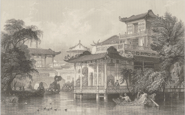 广州行商府邸，《大清帝国城市印象》（十九世纪英国铜版画）